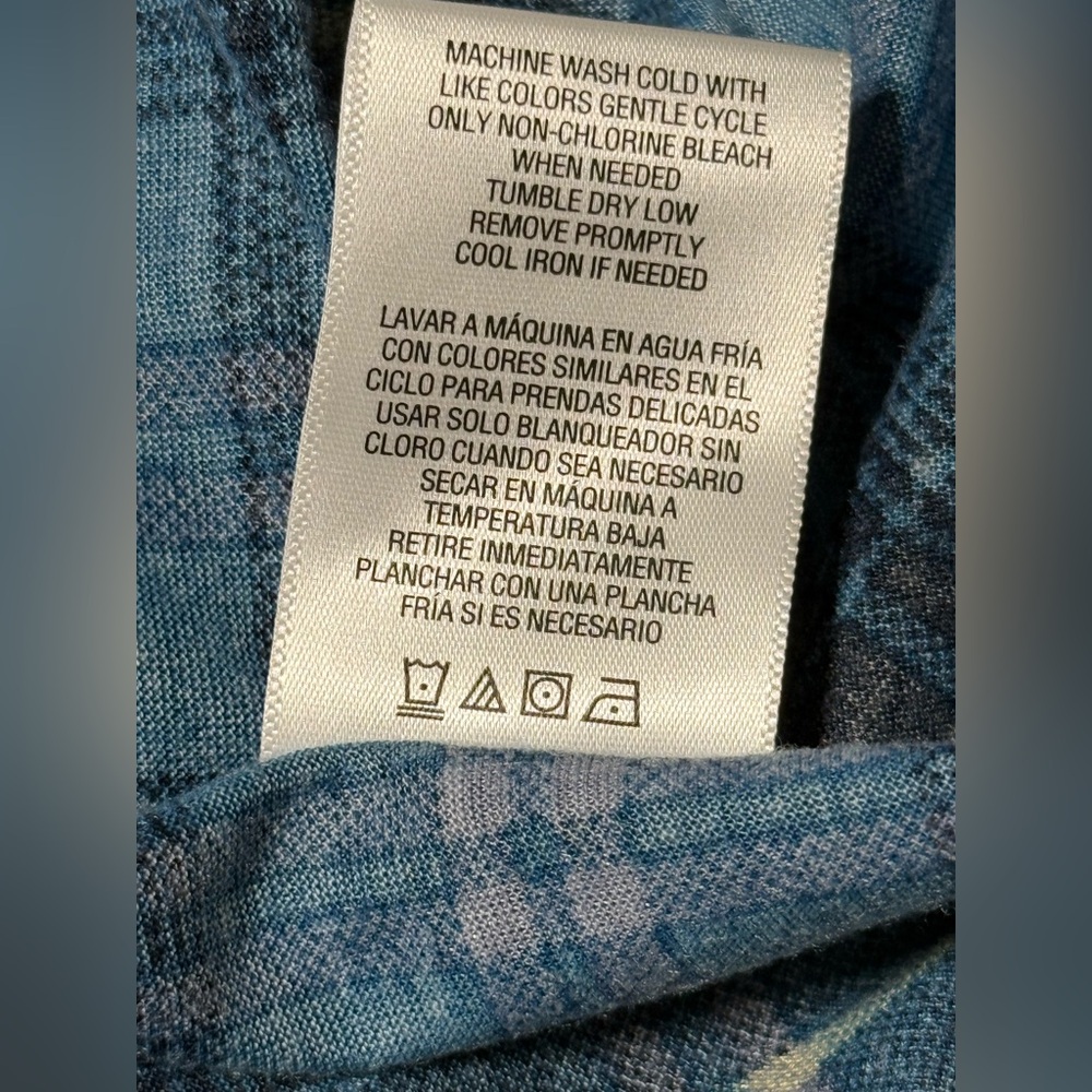 Basic Editions Blue Plaid Tunic 3/4 Sleeve V-Neck Faux Button Front - Size XL - Picture 8 of 8